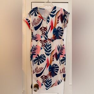 SHEIN Tropical Print Midi Dress - Pink, Blue, Orange